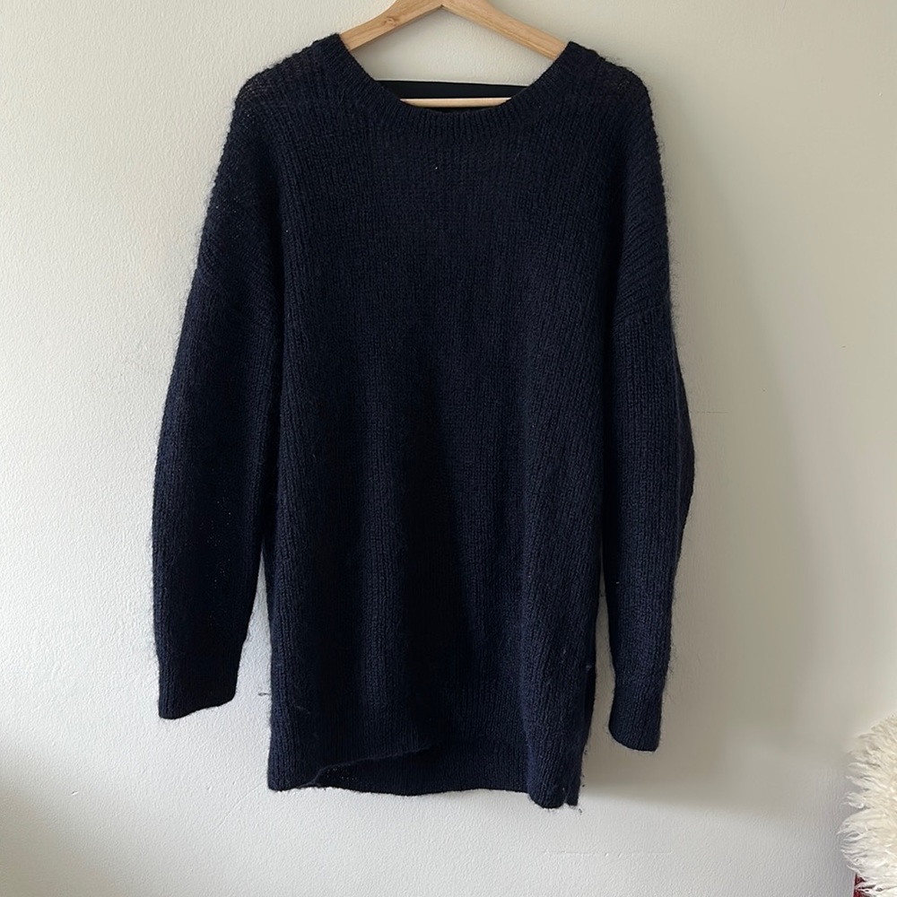 COS navy mohair long tunic sweater size medium
